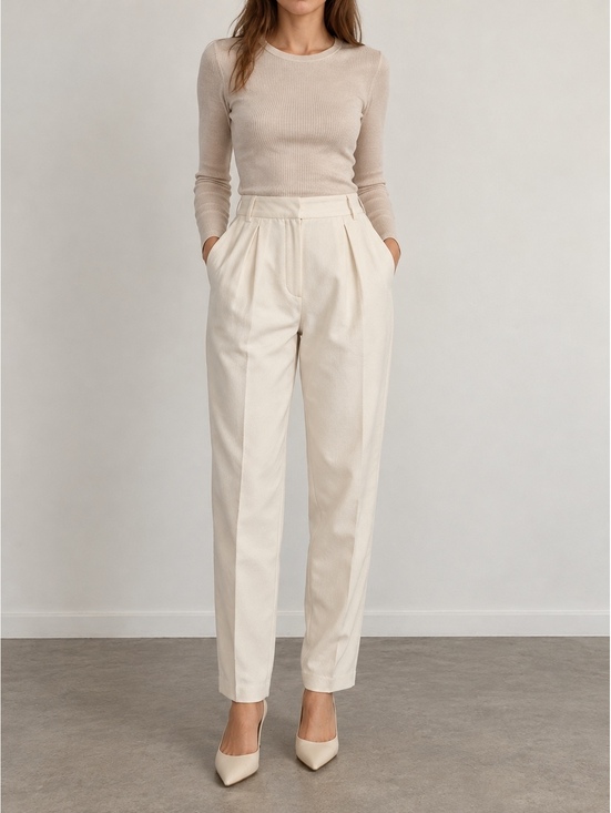 Pants - Les Coyotes de Paris Ivory High Rise Pleated Tailored Trousers Pants US 4 S